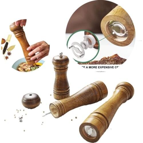 5" 8" 10"Salt and Pepper Mills, Solid Wood Pepper Mill with Strong Adjustable Ceramic Grinder Kitchen Tools
