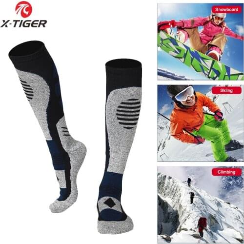 X-Tiger Snowboard Socks Men Winter Warm Thermal Ski Socks Long Leg Warmers Sock Thick Cotton Sports Cycling Skiing Slip Socks