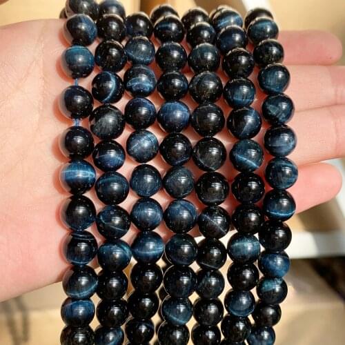 Natural Black Blue Tiger Eye Stone Round Loose Spacer Beads For Jewelry Making DIY Bracelet Necklace 15'' Strands 4/6/8/10/12mm