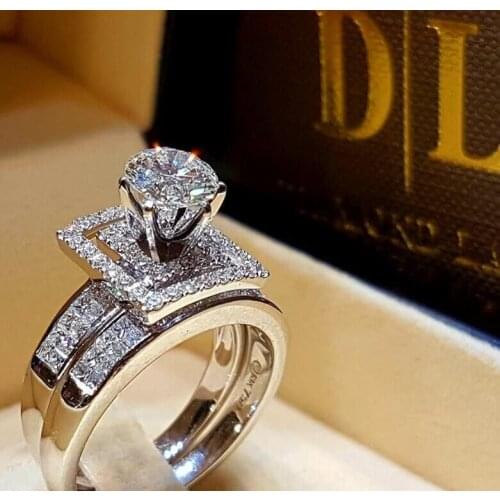 2019 Newest Crystal Zircon Wedding Ring Set Fashion Big Stone Finger Ring Promise Bridal Engagement Rings For Women