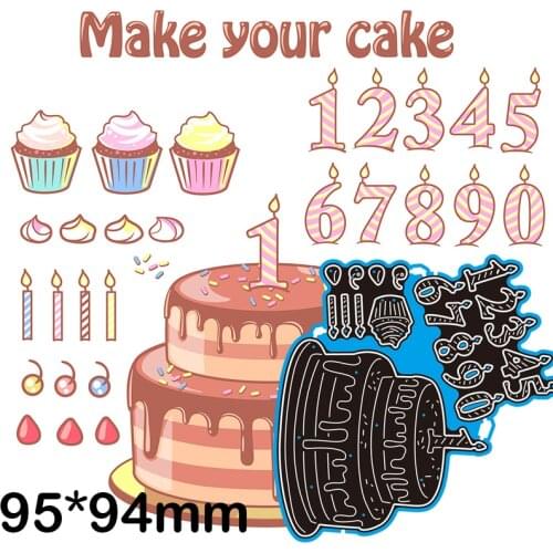 New Metal Cutting Dies Scrapbooking Birthday Cake and Numbers DIY Album Paper Craft Embossing Stencil Decoration 95*94mm