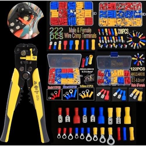258/236/122PCS Insulated Electrical Wire Crimp Connectors Spade Butt Ring Fork Ring Lugs Rolled Terminals Crimp Plier Tool kit