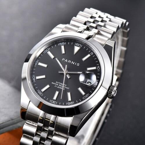 Parnis 39.5mm Black Dial Automatic Mechanical Mens Watches Calendar Sapphire Crystal Window luminous Date automatic mens watch