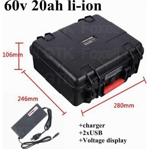 Rechageable 60v 20ah lithium 18650 battery pack 20Ah 60V Li ion battery for electric scooter with bms waterproof case+3A Charger