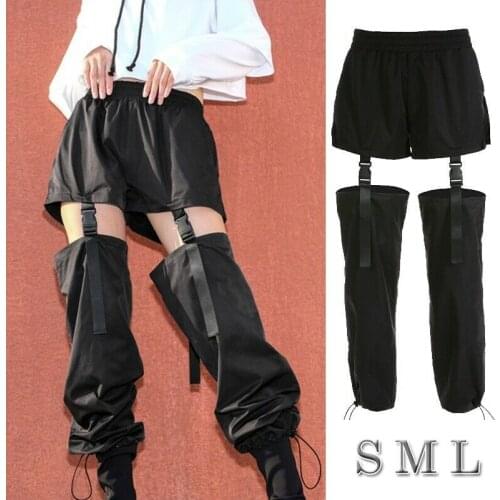 Punk Black Sexy Womens Overalls Stitching Buckle Pants Cargo Trousers