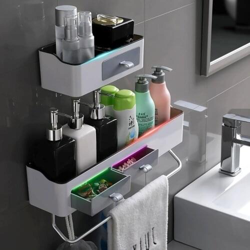 GURET Plastic Bathroom Shelves Wall-mounted Shower Shelf For WC Shampoo Towel Storage Baskets Rack Home Bathroom Accessories