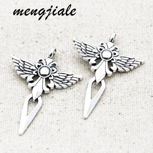 5pcs New Style Antique Silver Angel Sword Charms Alloy Metal Religion Pendants For DIY Jewelry Accessories Craft Making 47*38mm