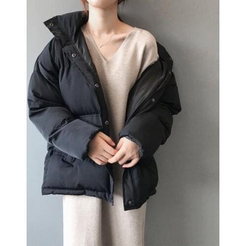 Winter Down Jacket Womens New Fashion Solid Color Stand-Up Collar College Wind Loose Student Parka Coat Warm Cotton Jacket