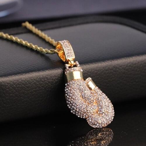 Retro Boxing Gloves Pendant Necklace Fashion Long Chain Gold Silver Color Hip Hop Necklace For Men Women Best Gifts