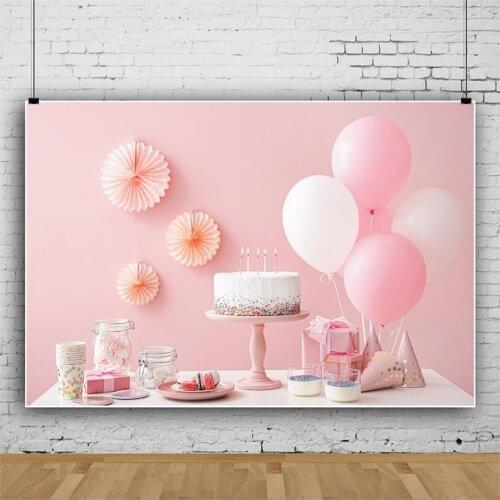 Romantic Balloon Cake Pink Theme Party Background Home Photography Photo Girl Birthday Table Decoration Custom Vinyl Backdrop