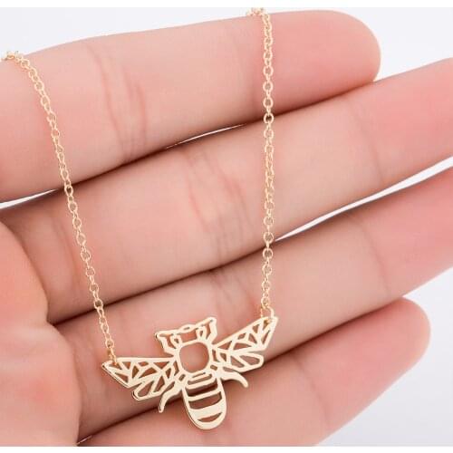 Sasusp Metal Bee Moth Pendants Necklaces Gold Steel Color Choker Sweater Chain Necklace Women Friendship Gift 2020
