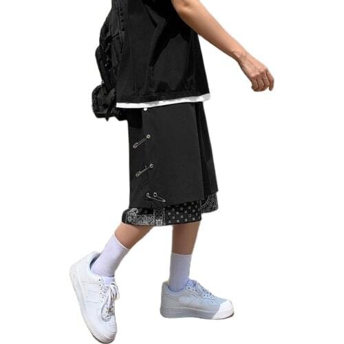 Faux 2 pcs Summer Bandanna Shorts Men Paisley Oversize Short Pant Cotton Loose Casual Trouser Hiphop Hip Hop Clothing 2021