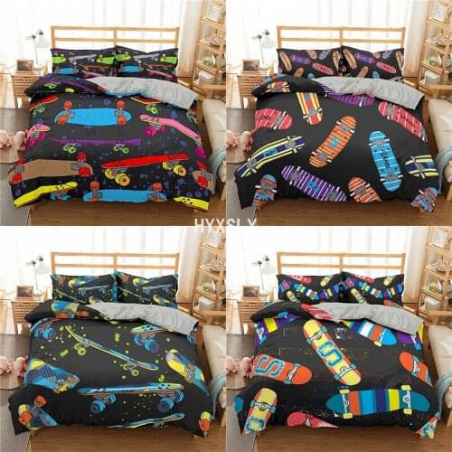 Skateboard Cartoon Bedding Set Bedroom Decor Microfiber Fabric Kids Boys Gift Duvet Cover & Pillowcase HD Printed Home Textiles