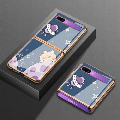 For Samsung f7070 mobile phone case folding zflip protective case f700n electroplated glass f7000 cosmos bear 5g version