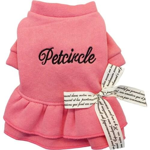 Warm Winter Autumn Dog Dress Coat With Letter Bowknot Dog Clothes Dress for Dogs Small Pet Dog Costumes Outwear