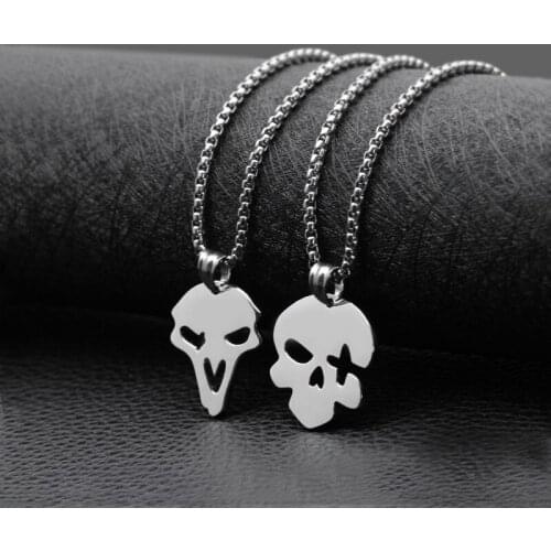 Titanium steel pendant necklace hollow skull square pearl chain fashion trend jewelry