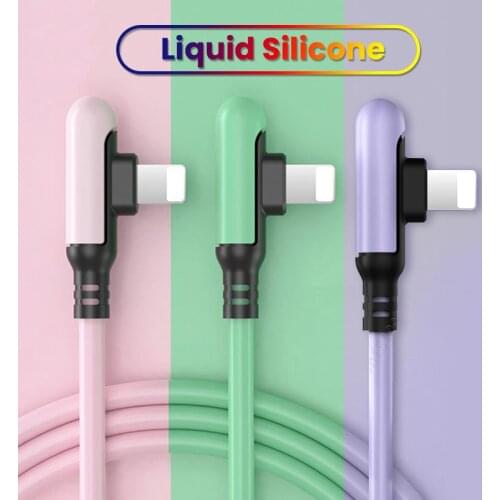3A 90 Degree USB Cable For iPhone 12 11 Pro Max X XR XS 8 7 6 6s Fast Charging Charger Liquid Silicone Data Cable 0.3/1.2/1.8M
