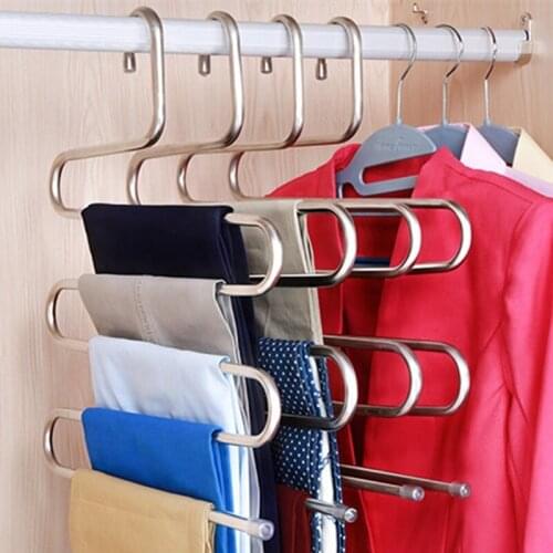 Clothes Hangers Rack S type drying Shape trouser Multilayer Storage adult Stainless Steel Closet Pants Multi functional