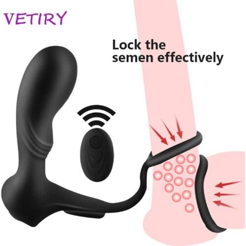 VETIRY Male Prostate Massage Vibrator Anal Plug Silicone Prostate Stimulator Butt Plug Delay Ejaculation Ring Toy For Men