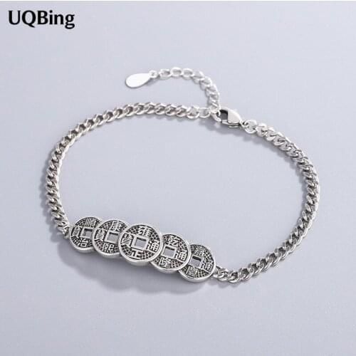 Vintage Chinese Coin Link Chain Charm Bracelets For Women Jewelry Gifts