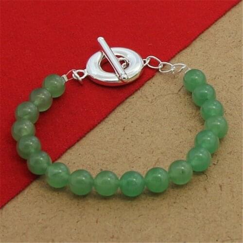 High Quality 925 Sterling Silver Bracelet Artificial Emerald Beads Bracelet 8MM Woman Party Charm Jewelry Gift