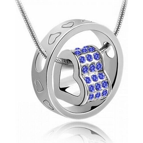 Austrian Crystal jewelry luxury Snake chain Good luck beads rhinestnoe heart pendant necklace for men and women