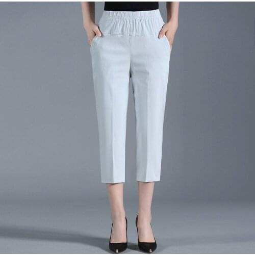 Women Pants Casual Solid Spring Summer High Waist Lady Ankle -length Capris Trousers Loose Straight Pants Plus Size 4XL