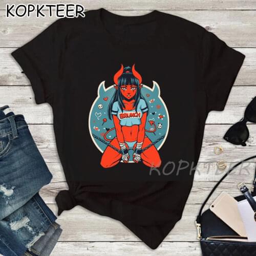 Women 2020 Fashion Devil Bad Girl Printed Vogue Clothing Womens Top T Shirt Clothes Ladies Graphic Tshirts Female Tee T-Shirt