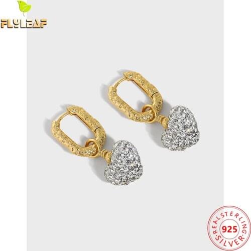 925 Sterling Silver Full Zircon Heart Hoop Earrings For Women Light Luxury 18k Gold Female Fine Jewelry
