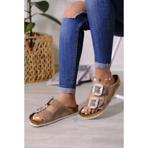 Sofia Stone Detail Braided Casual Outsole Female Slippers