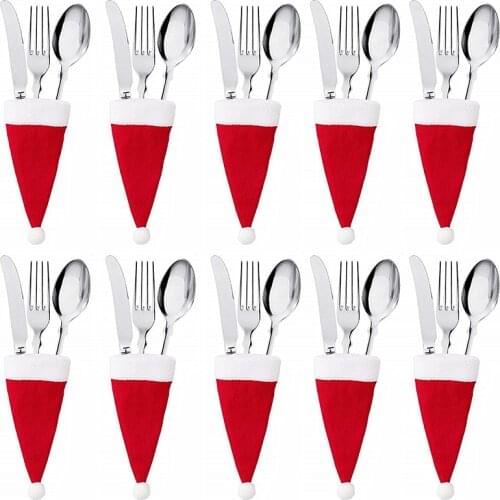 10pcs Tableware Holder bag Christmas hat Christmas 2021 Merry Christmas Decorations for home Happy New Year noel Xmas Navidad