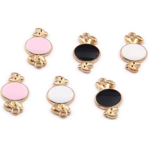 Mini Order 10pcs 16*10MM Enamel Alloy Charms Gold Tone Plaetd Oil Drop Kawaii Animal Rabbit Shape DIY Jewelry Enamel Pendants