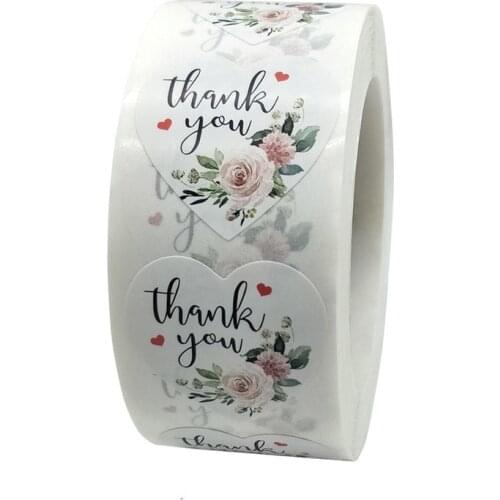 100-500pcs Thank You Stickers Heart Floral Seal Labels Cute Paper Stickers For Wedding Party Cards Envelope Stationery Stickers