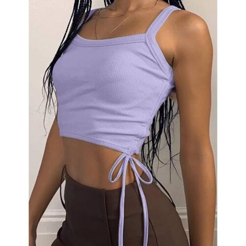 2021 Cropped Tops Bandage Tank Tops Solid White Lace Up Vintage 90s Tops Streetwear Simple Style Ruched Tee Clothes