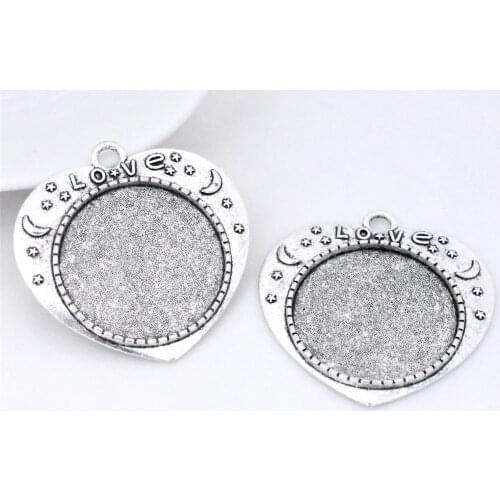 4pcs 25mm Inner Size Antique Silver Plated Heart Style Cabochon Base Cameo Setting Charms Pendant-A3-38