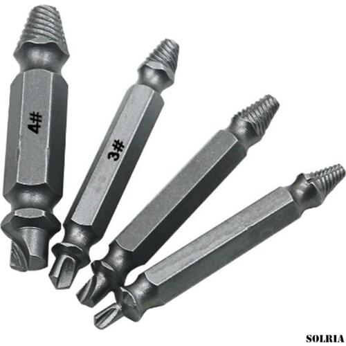 4Pcs/Set Double Side Damaged Screw Extractor Drill Bit Out Remover HEX Bolt Set Bolt Stud Removal Tool Kit #1 #2 #3 #4 with Case