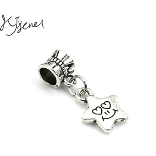 5pcs/lot Tibetan Silver Plated Smile Star Charm Beads fit European Charms Bracelet Jewelry Diy Jewelry Findings Handmade