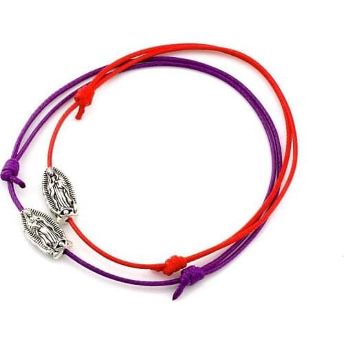 50pcs Wax Rope weave Bracelet Zinc Alloy Virgin Mary Beads Adjustable Cord Wrist Handmade DIY 2color C-54