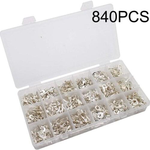 840Pcs 18 type Cold naked terminal Non-Insulated Ring Fork U-type Terminals Assortment Kit