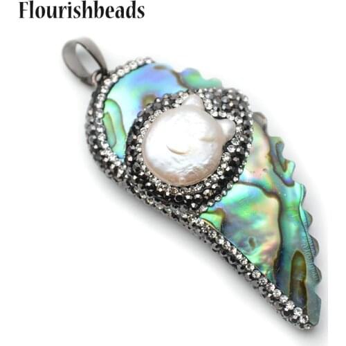 Natural White Pearl Beads Paved Abalone Shell Angle Wing Feather Pendant Glass Beads Setting Jewelry Supplies