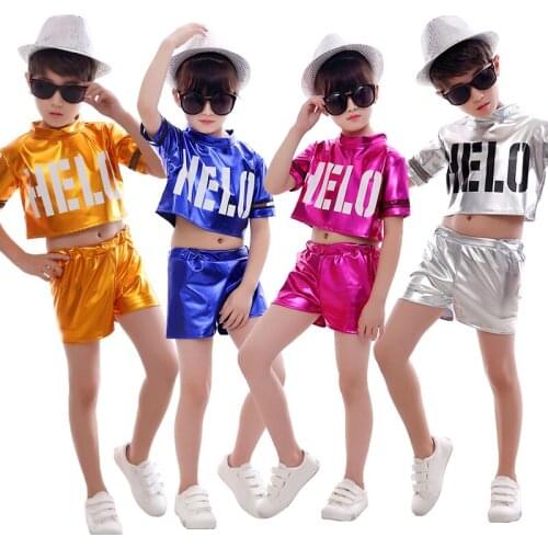 Children Modern Jazz Dance Costumes Ballroom Kids Girls Cheerleading Clothing Boys Tops+shorts Hip Hop Performance Clothes Wear
