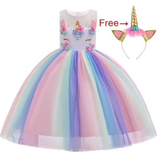 Flower Girls clothes Girl Dress Unicorn Party Dress for girl rainbow Toddler unicorn role Princess Dresses 2 3 4 5 6 7 8 9 10Y