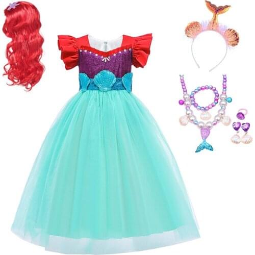 Girls Little Mermaid Ariel Princess Dress Halloween Cosplay Costumes For Kids Summer Girl Dresses for Birthday Party Mermaid