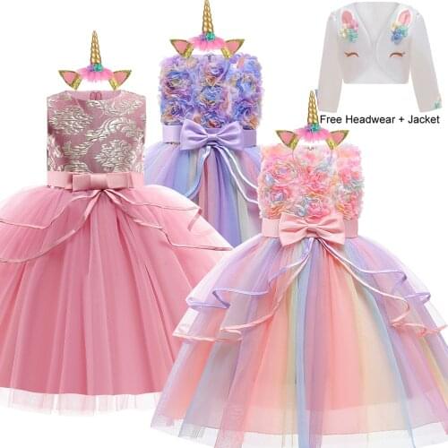 Unicorn Party Dress Kids Dresses For Girls Costume Children Girls Princess Dress Baby Christmas Lace Long Ball Gown Vestidos