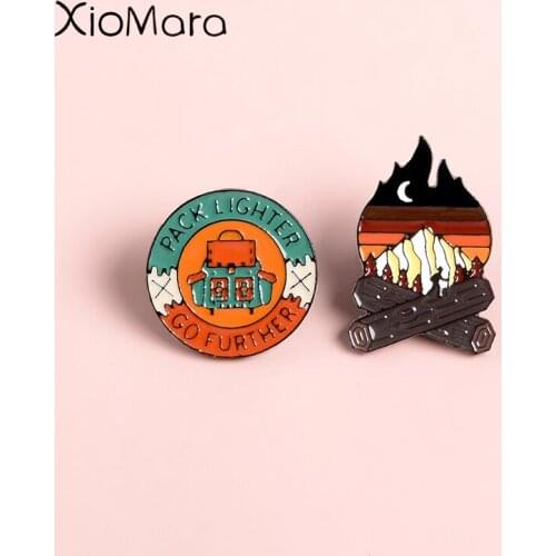 Go Future Adventure Enamel Pins Mountain Forest Lakes Camping Campfire Explore Nature Enamel Pin Button Badge Travel Brooch Wome