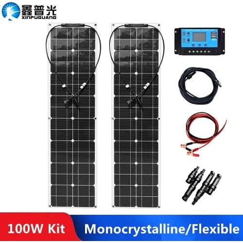 100w PV Panel Solar Kit 12V 50 Watt Flexible Solar Panel Photovoltaic Module Off Grid System For Home RV Boat Battery Charger