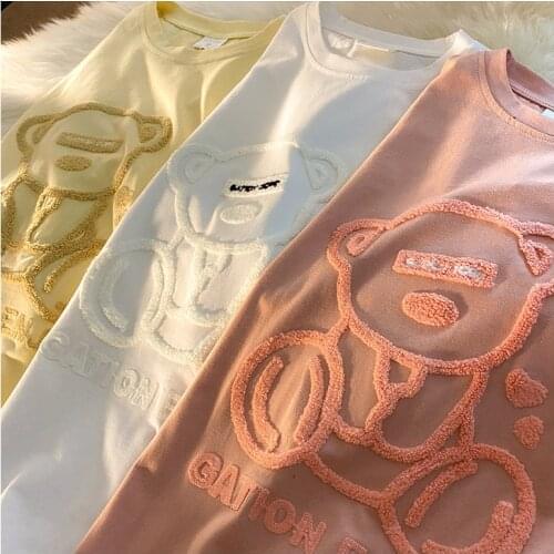 Printed Embroidery Short Sleeve Oversize Supply Womens T-Shirt Summer 2021 New Loose Korean Style Bear Top Clothes Cute Cotton