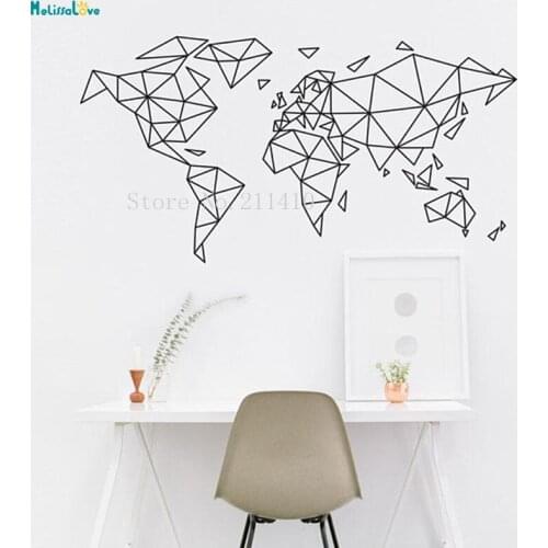 Geometric World Map Wall Sticker Nordic Style Art Vinyl Decals Simple and Beautiful Decor Living Room Removable Murals YT740