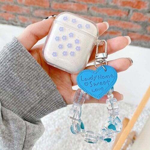 Korea Blue Flower For Airpods Case 1 2 Pro Cute Clear Heart Ornament Headphone Cover Funda for Air Pods Earphone Protective Case