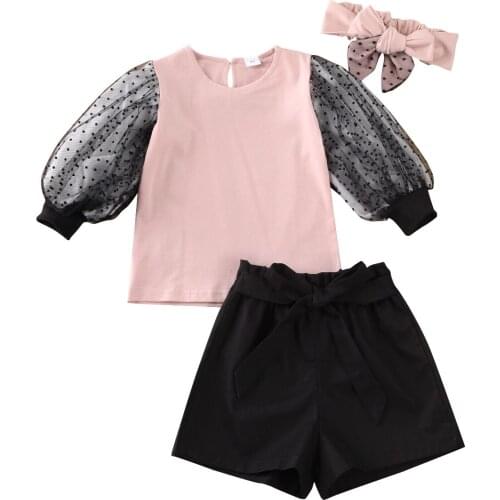 Citgeett Spring Summer Infant Baby Girl Kid Lace Sleeve Top + Shorts + Headdress Outfit Clothes Novelty Sets